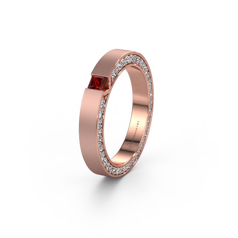 Wedding ring WH2140L14B 585 rose gold garnet ±3,5x2 mm