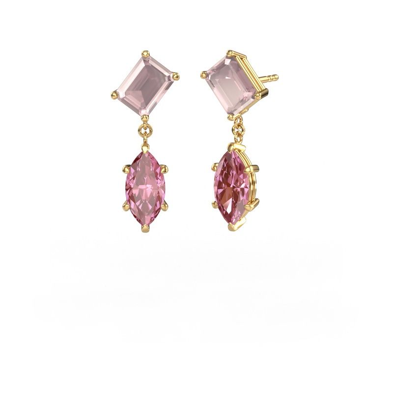 Drop earrings Toi et Moi EME MRQ 585 gold morganite champagne 8x6 mm