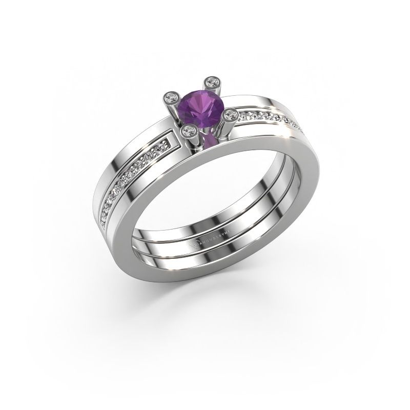Bague de fiançailles Alisha 585 or blanc améthyste 4 mm