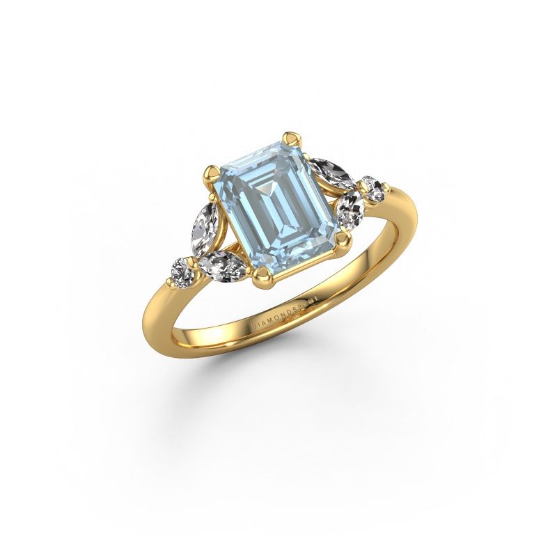 Engagement ring Megan EME 585 gold blue lab grown diamond 8x6 mm