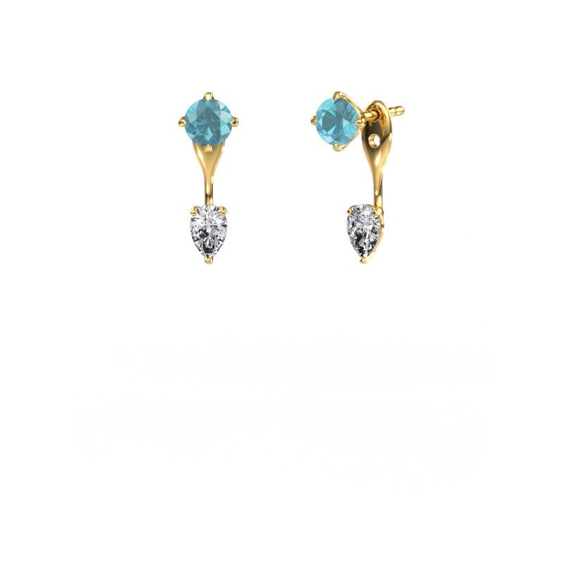 Drop earrings Kate RND-PER 585 gold blue topaz 5 mm