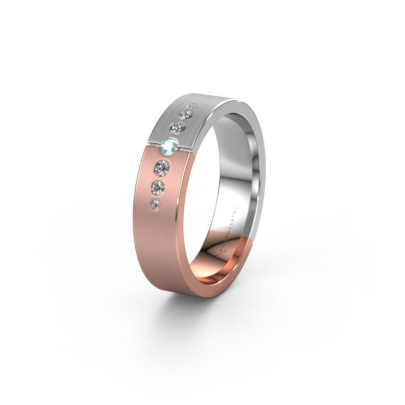 Wedding ring WH1101L15SAM 585 rose gold aquamarine ±5x1.7 mm