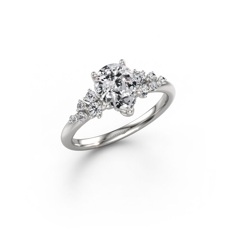 Bague de fiançailles Emma PER 585 or blanc zircone 8x6 mm