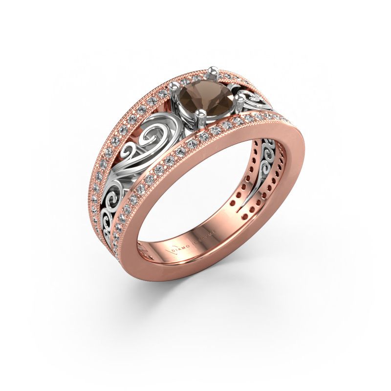 Bague Julliana 585 or rose quartz fumé 5 mm