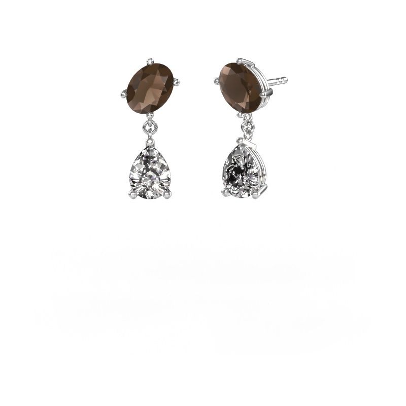Boucles d'oreilles Toi et Moi OVL-PER 585 or blanc quartz fumé 8x6 mm