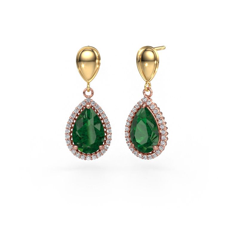 Pendants d'oreilles Tilly per 1 585 or rose emeraude 12x8 mm