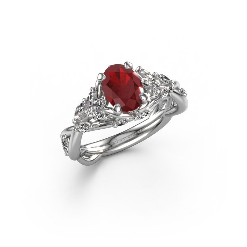 Engagement ring Samantha OVL 585 white gold ruby 7,5x5,5 mm