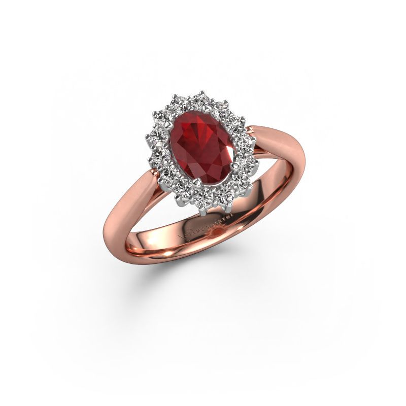 Verlovingsring Margien 1 585 rosé goud robijn 7x5 mm