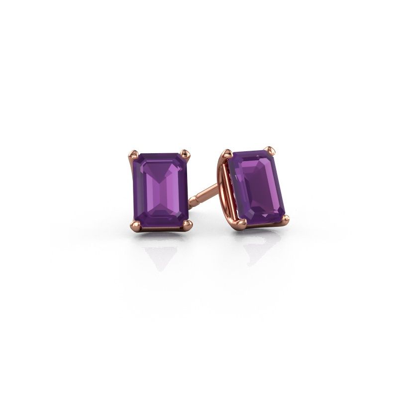 Clous d'oreilles Sam EME 585 or rose améthyste 7x5 mm