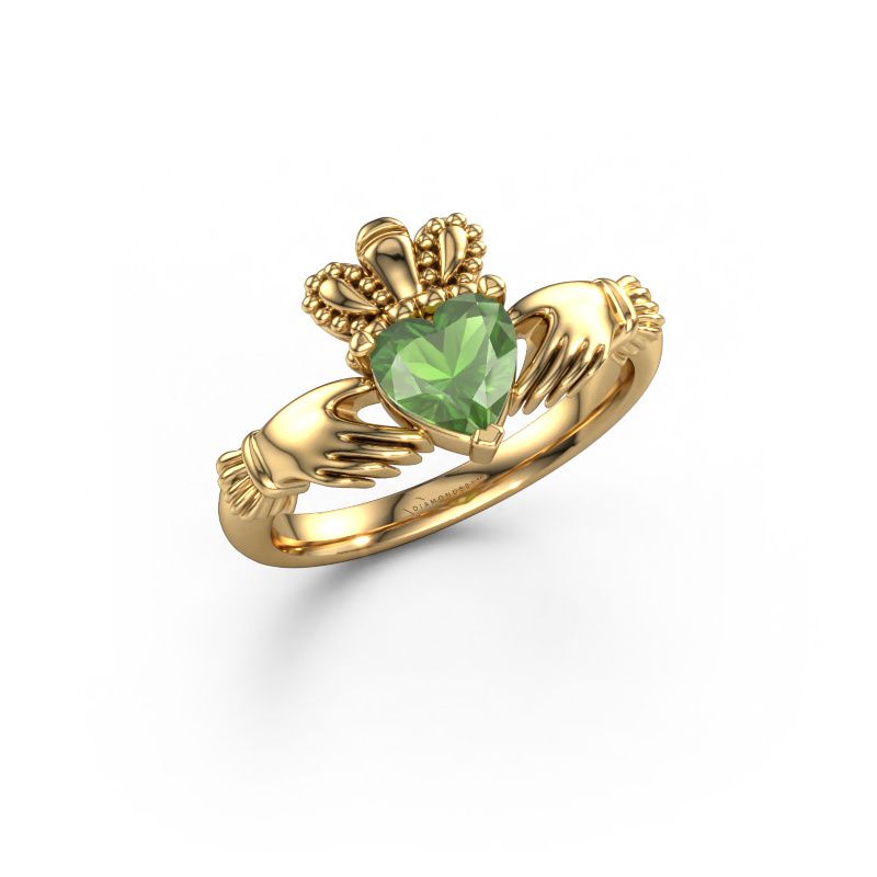 Ring Claddagh 2 585 Gold Turmalin grün 6 mm