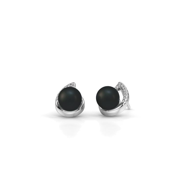 Oorbellen Kaira 585 witgoud zwarte parel 7 mm
