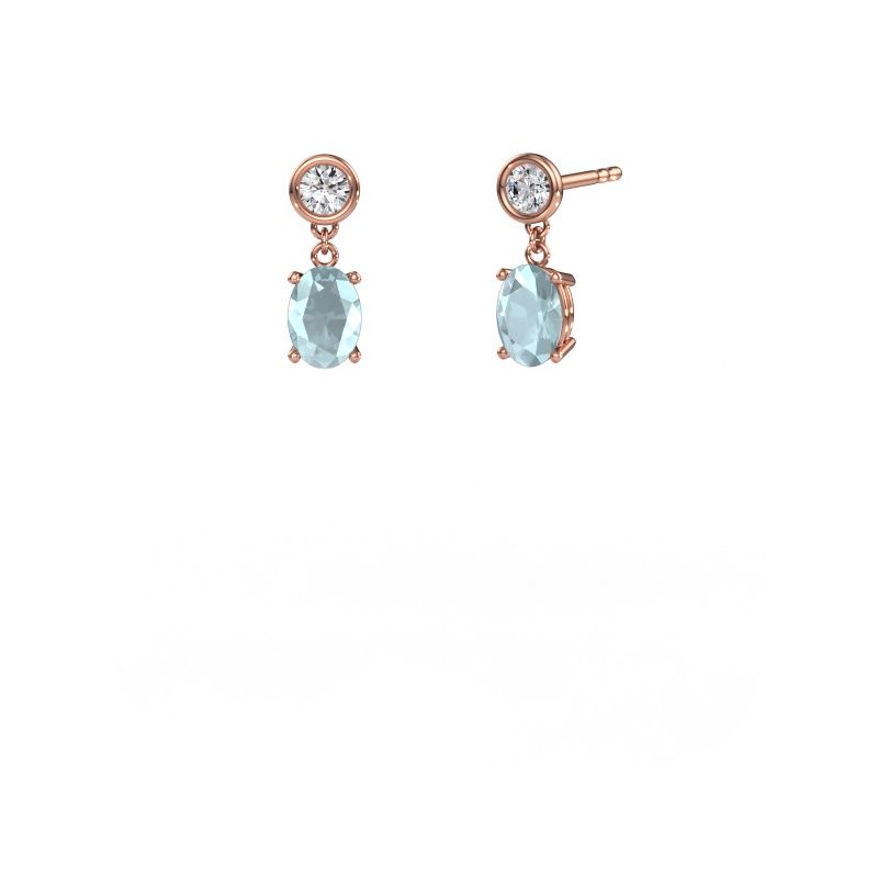 Pendants d'oreilles Lacey OVL 585 or rose aigue-marine 7x5 mm