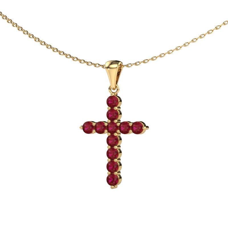 Pendant Cross 585 gold ruby 2.5 mm