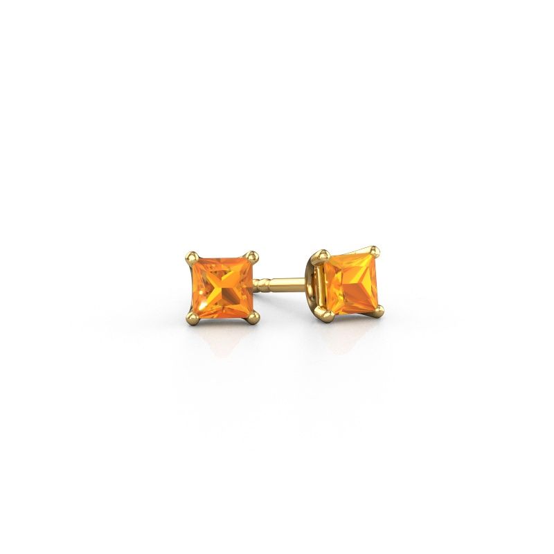 Stud earrings Sam SQR 585 gold citrin 4 mm