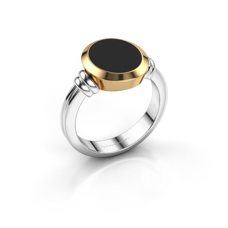 Afbeelding van Zegelring Jake 2<br/>585 witgoud<br/>zwarte emaille 12x10 mm