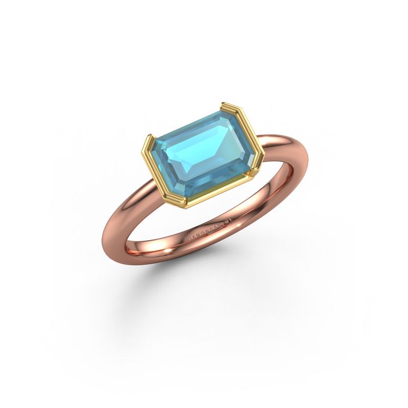 Bague de fiançailles Tayler EME 585 or rose topaze bleue 8x6 mm