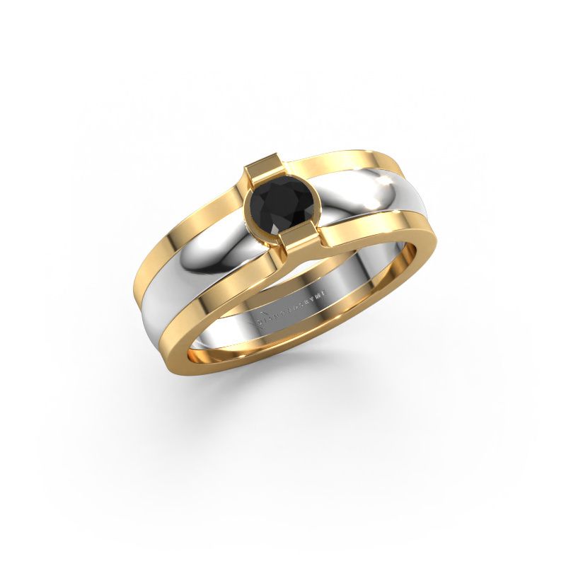 Bague Jade 585 or blanc diamant noir 0.30 crt