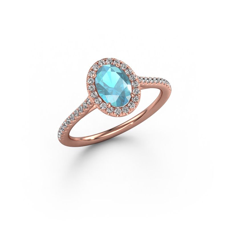 Bague de fiançailles Seline ovl 2 585 or rose topaze bleue 7x5 mm