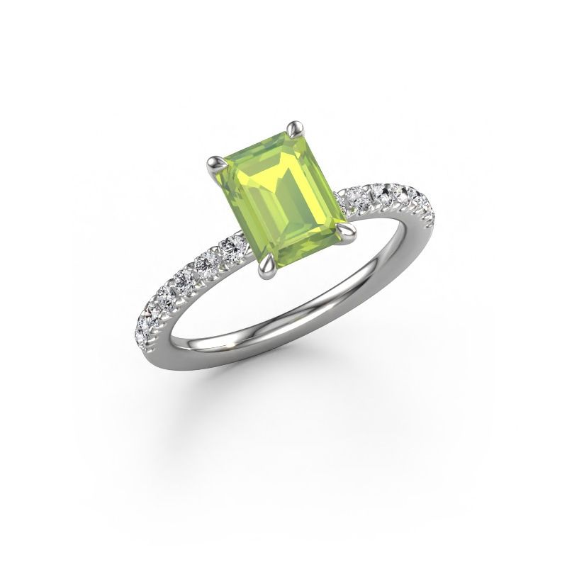 Verlovingsring Crystal EME 2 950 platina peridoot 8x6 mm