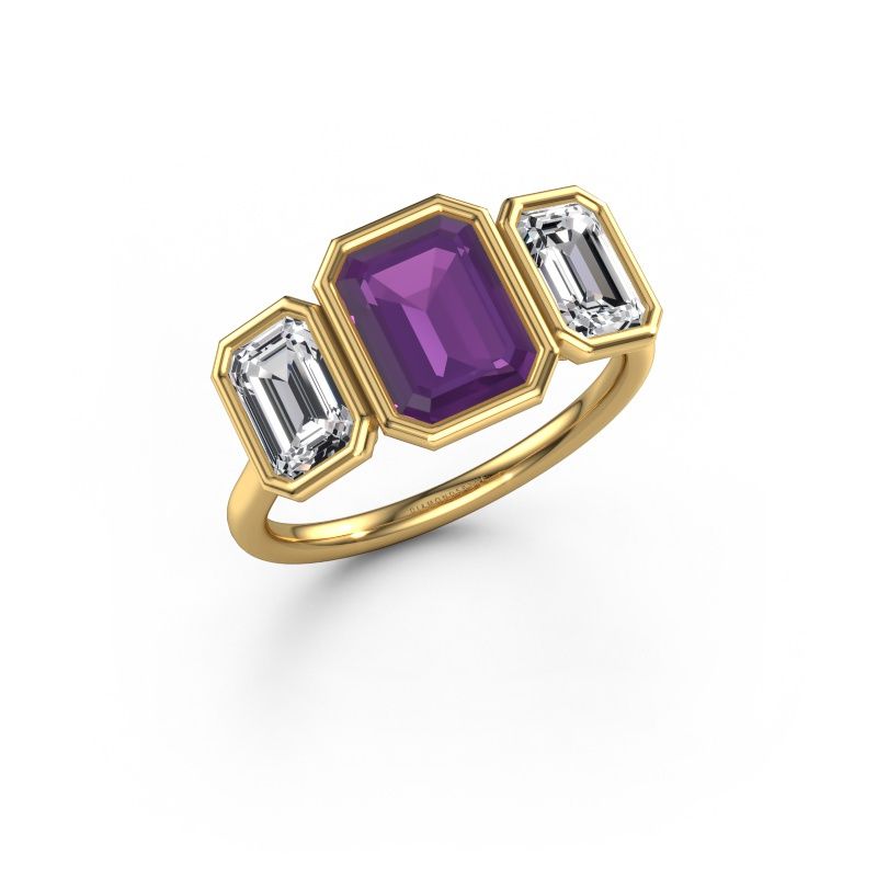 Bague de fiançailles Lavon 3 EME 585 or jaune améthyste 8x6 mm