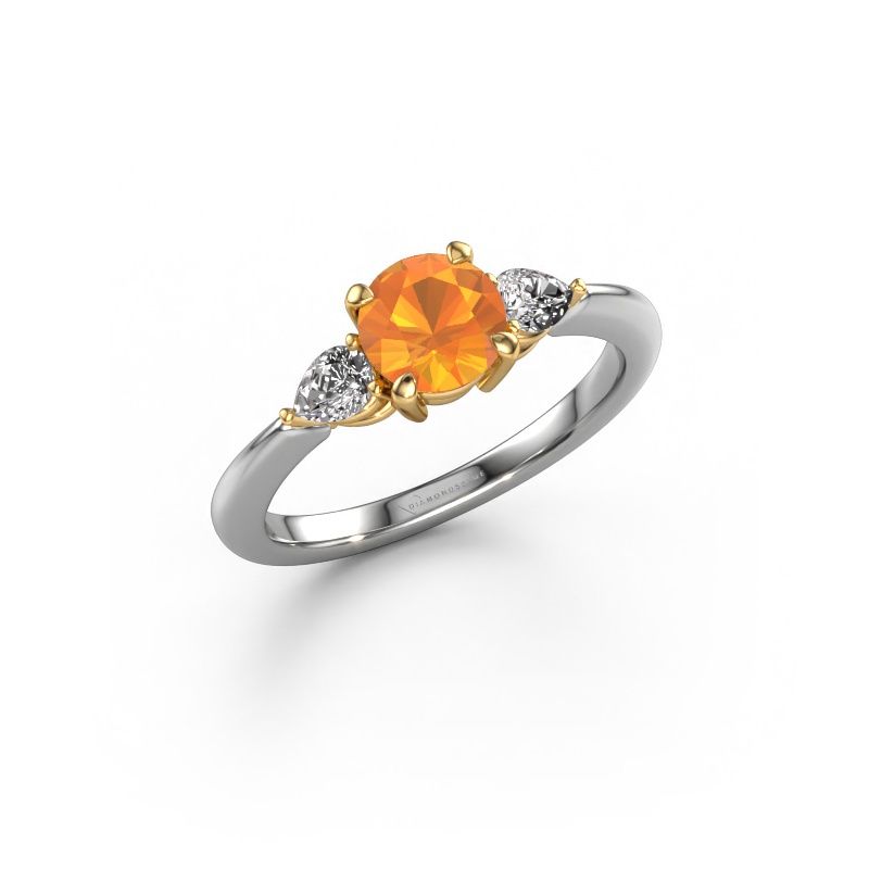 Bague de fiançailles Chanou RND 585 or blanc citrine 6 mm