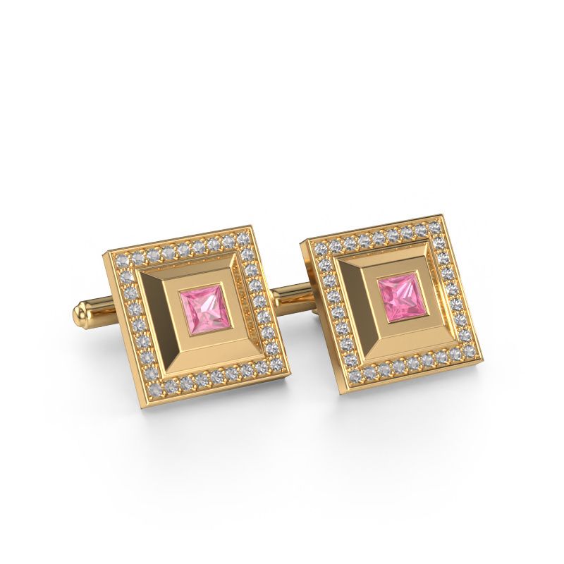 Manchetknopen Joris 585 goud roze saffier 4 mm
