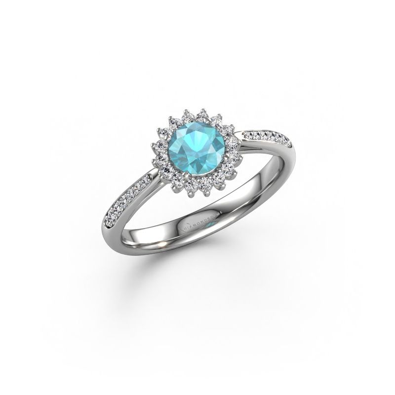 Verlovingsring Tilly RND 2 express 585 witgoud blauw topaas 5 mm