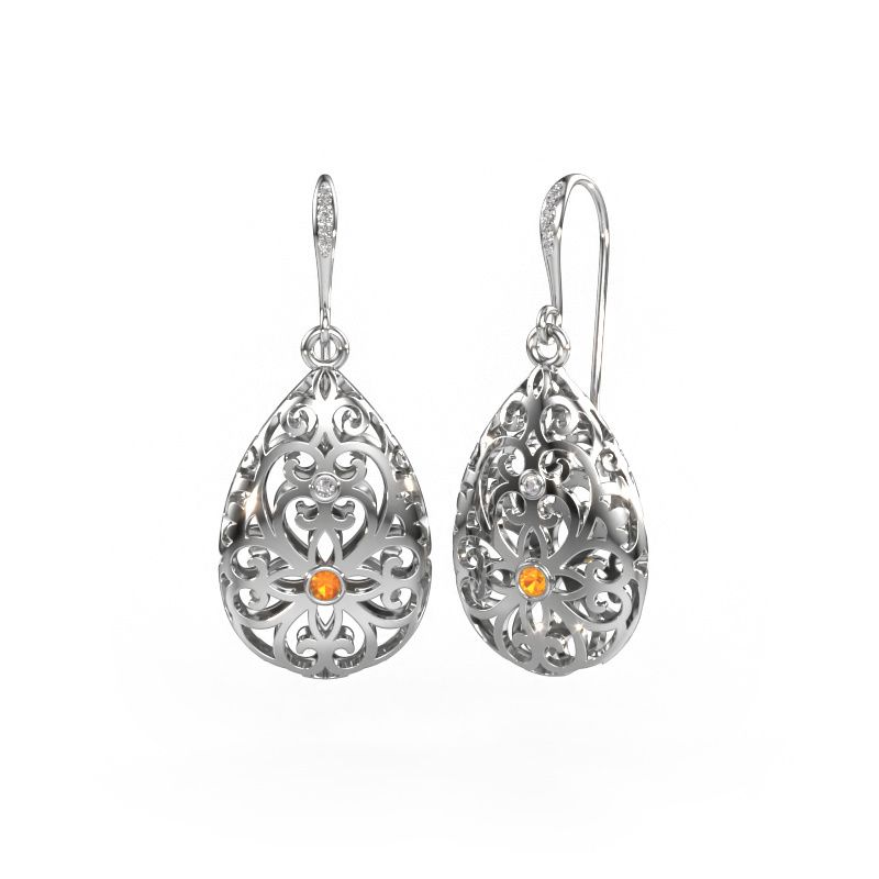 Drop earrings Idalia 2 585 white gold citrin 2 mm