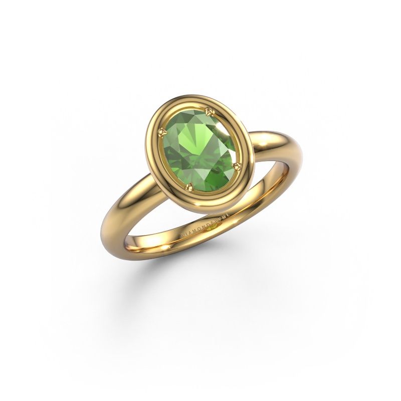 Verlovingsring Noa OVL 585 goud toermalijn groen 8x6 mm