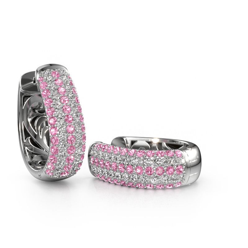 Hoop earrings Danika 12.5 B 585 white gold pink sapphire 1.3 mm