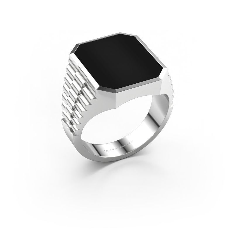 Signet ring Brent 4 585 white gold onyx 16x13 mm
