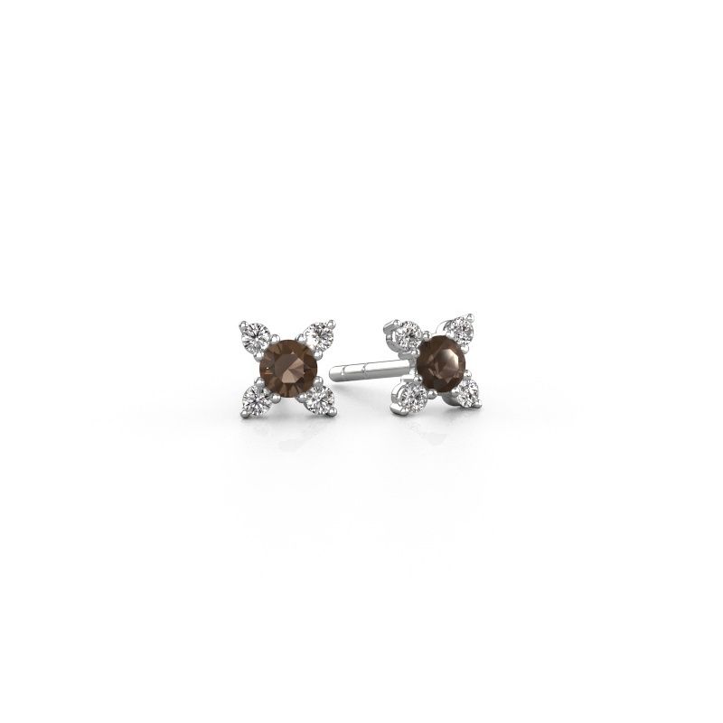 Boucles d'oreilles Nina 585 or blanc quartz fumé 3 mm
