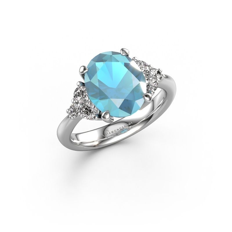Verlovingsring Aleida OVL 1 950 platina blauw topaas 9x7 mm