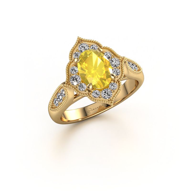 Bague de fiançailles Rosan 585 or jaune saphir jaune 8x6 mm