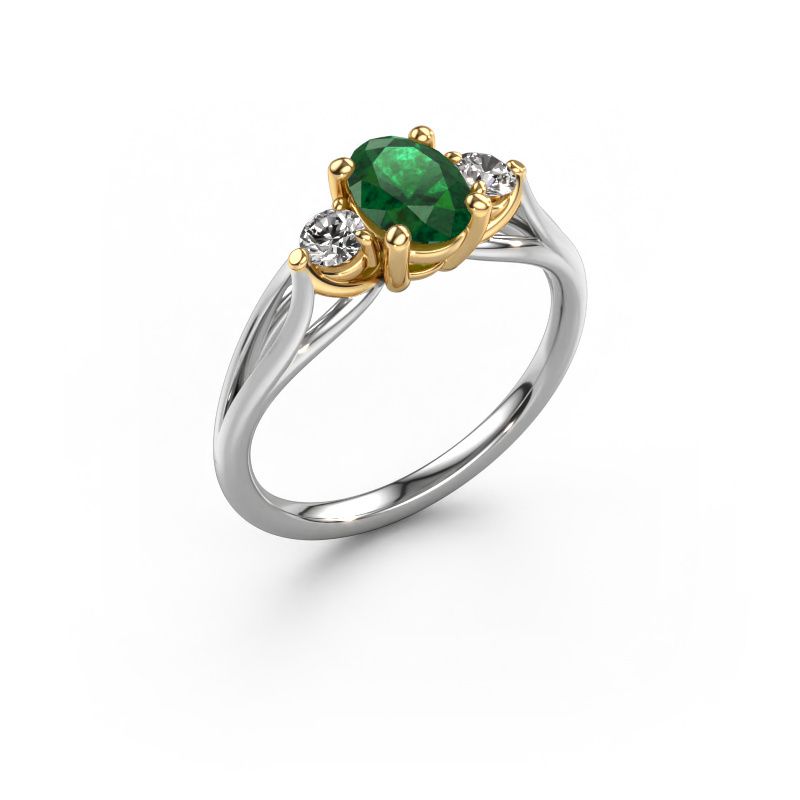 Engagement ring Amie OVL 585 white gold emerald 7x5 mm
