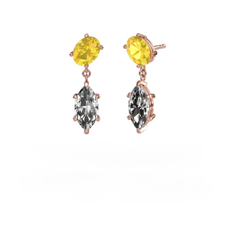 Drop earrings Toi et Moi OVL-MRQ 585 rose gold yellow sapphire 8x6 mm