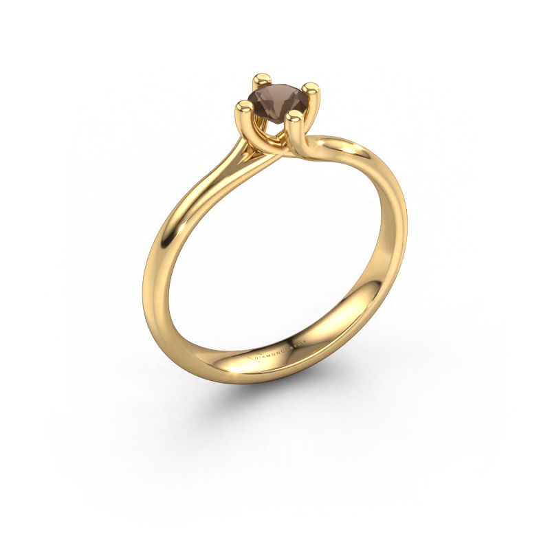 Engagement ring Dewi Round 585 gold smokey quartz 4 mm