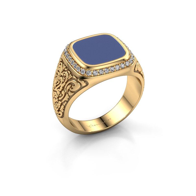 Image of Men's ring Jesse 3 585 gold blue enamel 10x10 mm