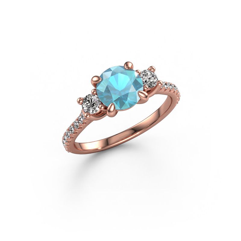 Bague de fiançailles Jesica 585 or rose topaze bleue 6.8 mm