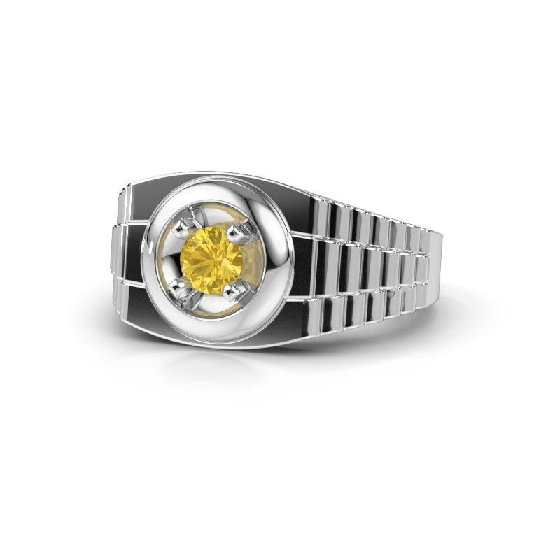 Image de Bague pour homme edward<br/>585 or blanc<br/>Saphir jaune 4.7 mm