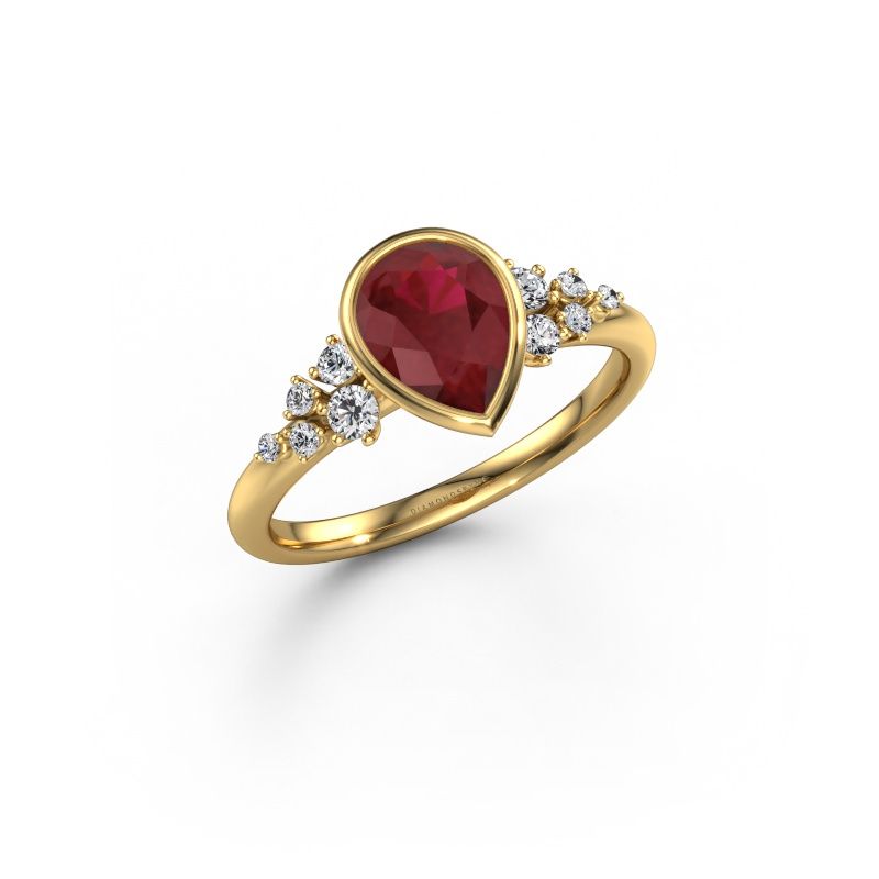 Verlovingsring Aliyah PER 585 goud robijn 8x6 mm