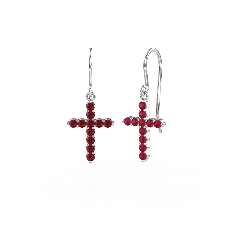 Pendants d'oreilles Cross 950 platine rubis 2 mm