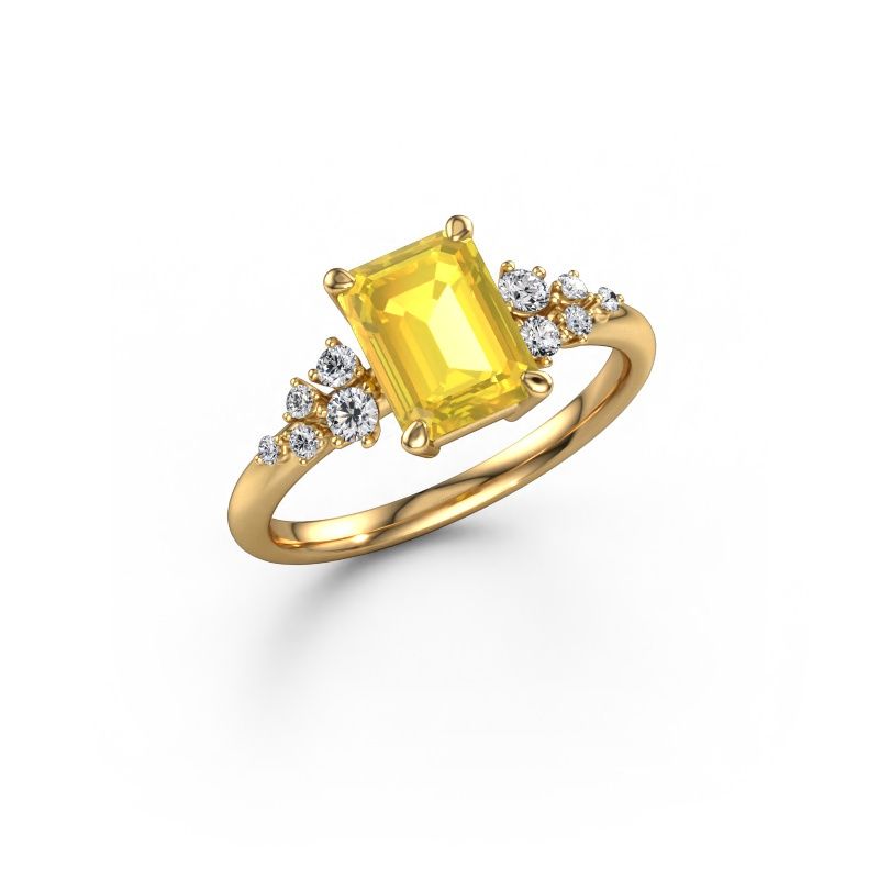 Verlovingsring Royce EME 585 goud gele saffier 8x6 mm
