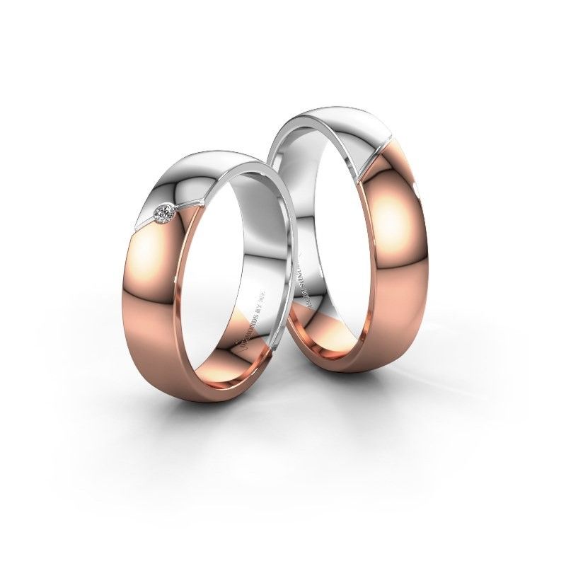 Image of Wedding rings set WH1201LM25AP ±5x1.7 mm 14 Carat rose gold diamond 0.02 crt