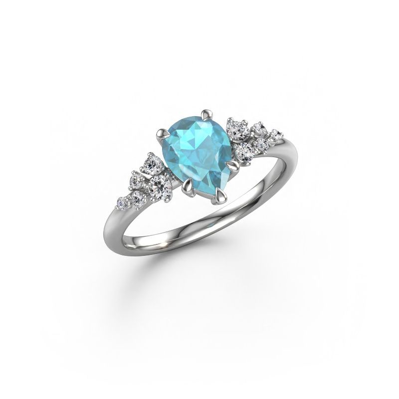Verlobungsring Royce PER 950 Platin Blau Topas 8x6 mm