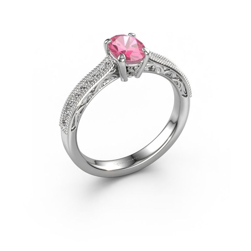 Engagement ring Shonta OVL 585 white gold pink sapphire 7x5 mm