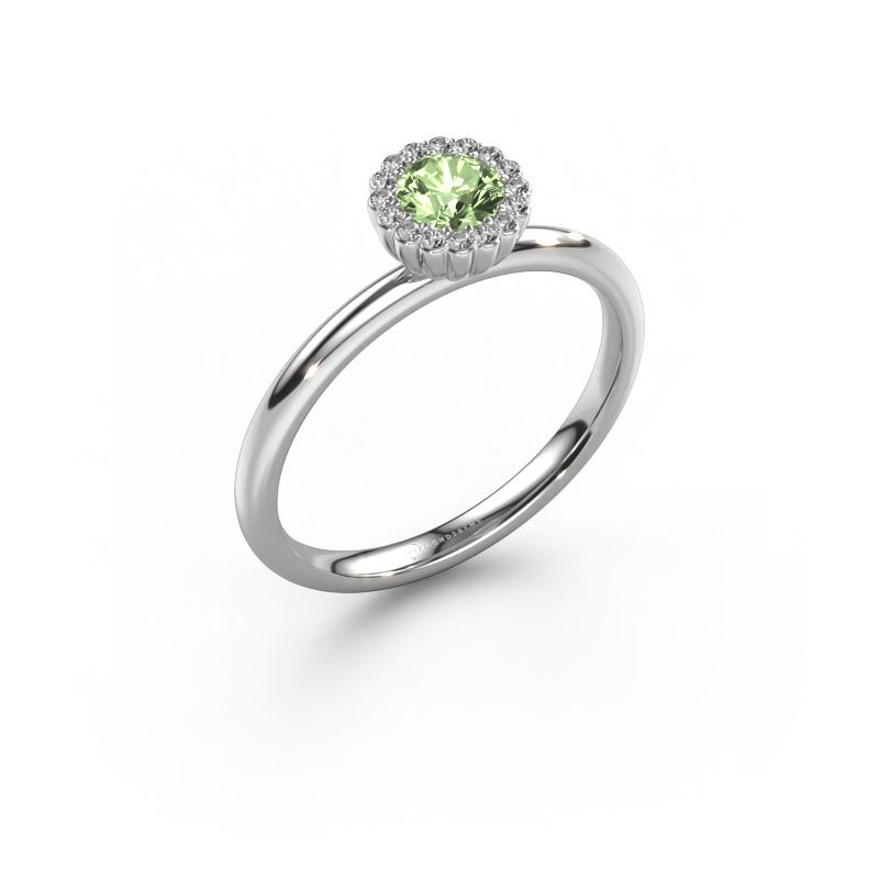 Bague de fiançailles Queen 950 platine diamants synthétiques vert 4.2 mm