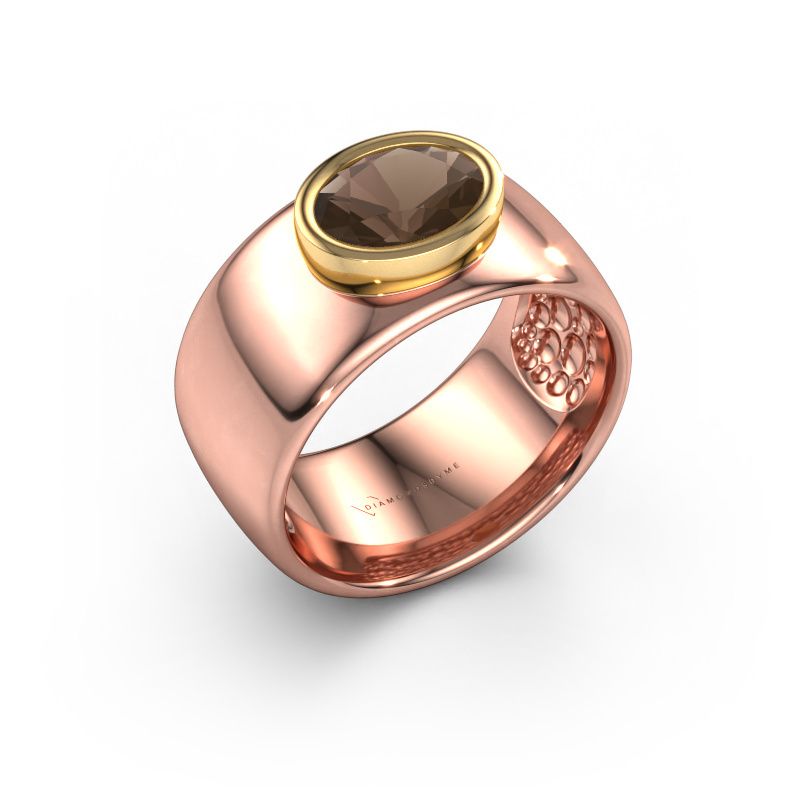 Bague Anouschka 585 or rose quartz fumé 8x6 mm
