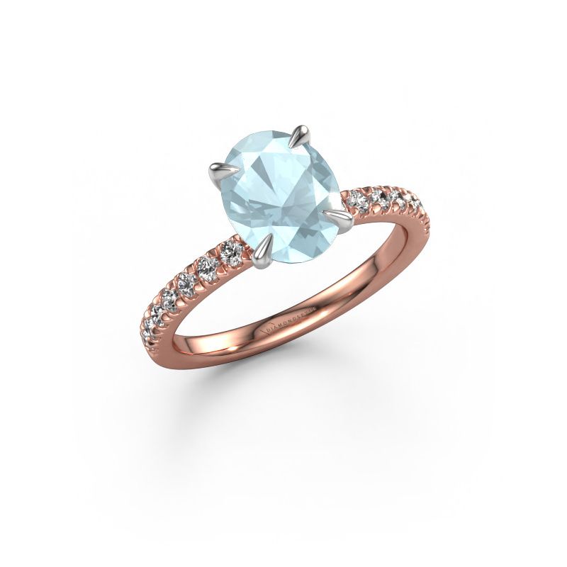 Image of Engagement Ring Crystal Ovl 2<br/>585 rose gold<br/>Aquamarine 9x7 mm