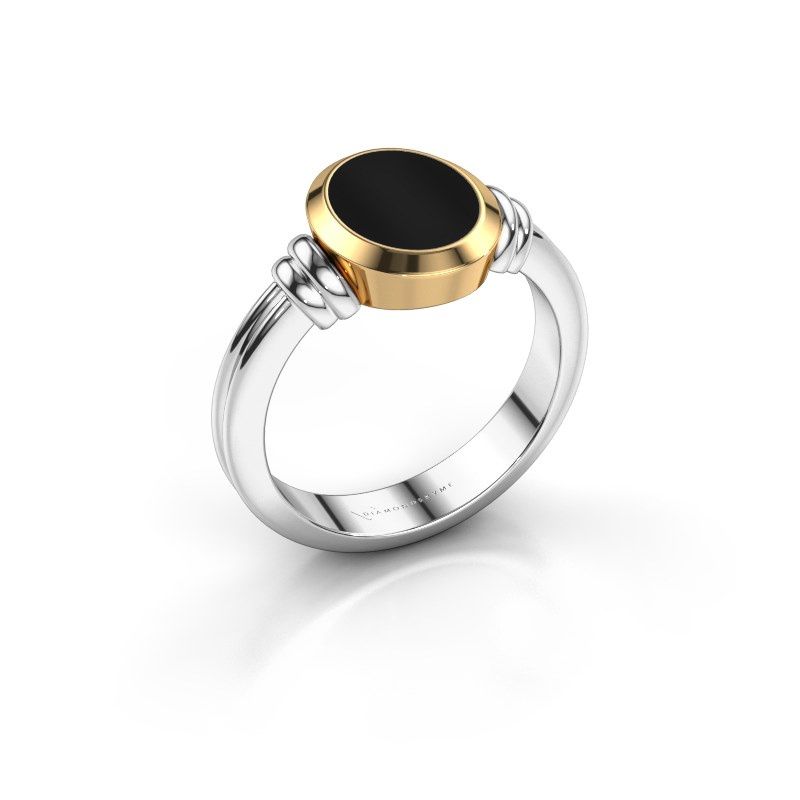 Afbeelding van Pinkring Jake 1<br/>585 witgoud<br/>Onyx 10x8 mm
